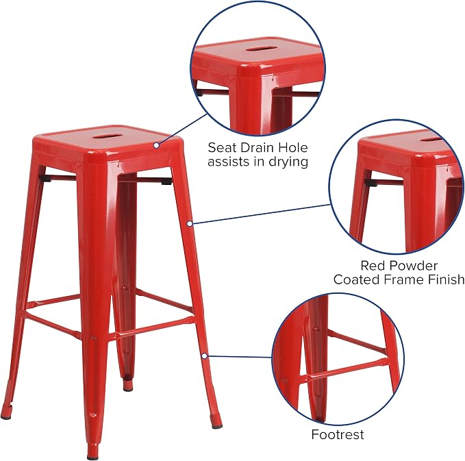 Flash Furniture Commercial Grade 30" High Backless Red Metal Indoor-Outdoor - Image 4