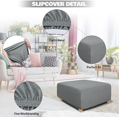 NeColorLife Square Ottoman Cover Jacquard Fabric Ottoman Slipcover Thick - Image 2