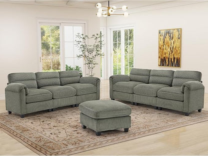 HAOMARKETS Corduroy Sofa Set, Upholstered Ottoman, Modern Loveseat and 3-Seater - Image 2