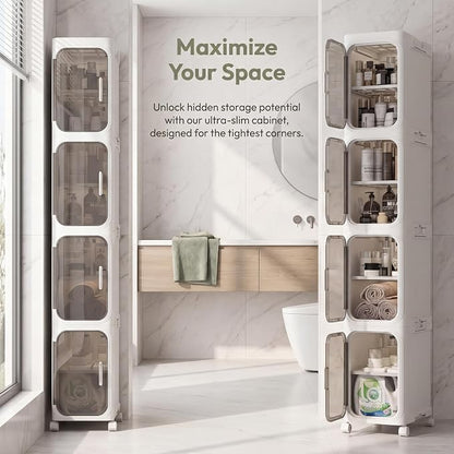 KHNR 4-Tiers Slim Bathroom Storage Cabinet, Narrow Bathroom Storage, Foldable - Image 2