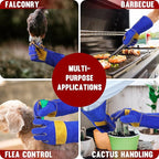 HANDLANDY Animal Handling Gloves, Falconry Cat Glove Bite Proof, Thorn Proof Rose Pruning Gardening Gauntlets (Royal blue, 14 Inches)