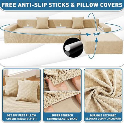 ZNSAYOTX Sectional Couch Covers, Stretch Jacquard Slipcovers - Image 2
