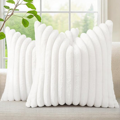 decorUhome Fall Faux Fur Throw Pillow Covers 18x18 Set of 2 White | Decorative by decorUhome