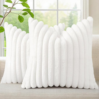 decorUhome Fall Faux Fur Throw Pillow Covers 22x22 Set of 2 White | Decorative by decorUhome