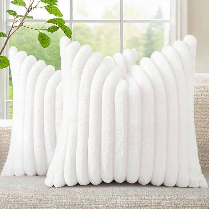decorUhome Fall Faux Fur Throw Pillow Covers 16x16 Set of 2 White | Decorative by decorUhome