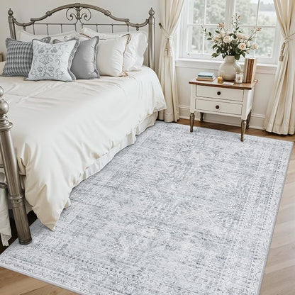 6x9 Area Rugs Living Room: Bedroom Neutral Washable Carpet Gray | Vintage Boho - Image 2