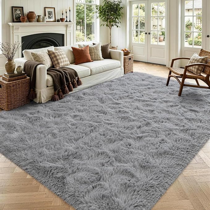 Noahas 4'x5'3'' Grey Fluffy Soft Area Rug Non-Slip by ModernHomeDecor