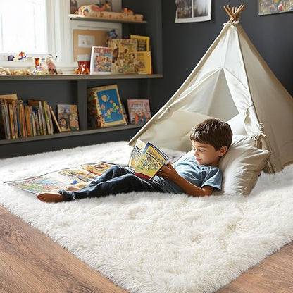 Pionblank Fluffy Area Rug for Bedroom 4x6, Indoor Plush Carpet, Cream White | - Image 3