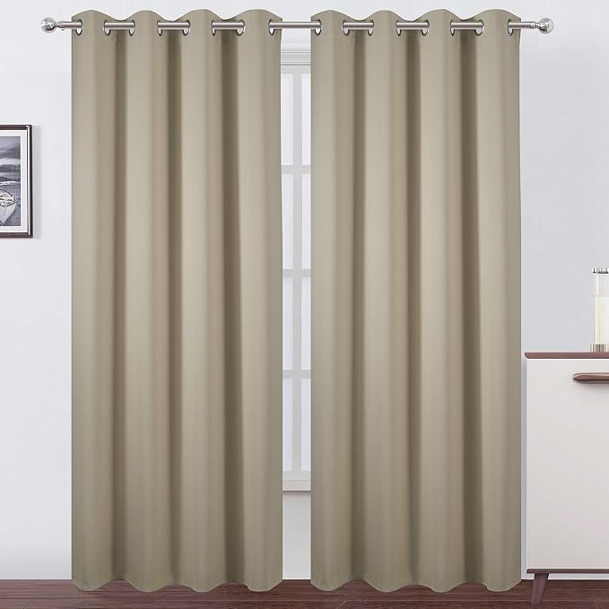 Blackout Curtains 66 x 95 inch/Beige Curtains Set of 2 Panels/Thermal Insulated by Lemomo
