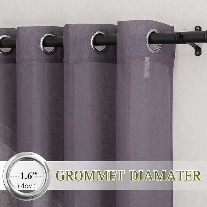 NICETOWN Linen Curtains for Bedroom, Grommet Semi Sheer Privacy - Image 3