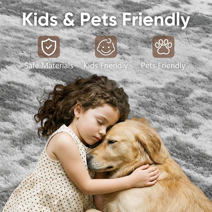 Noahas 6x9 Large Grey Fluffy Soft Area Rug Non-Slip - Image 7