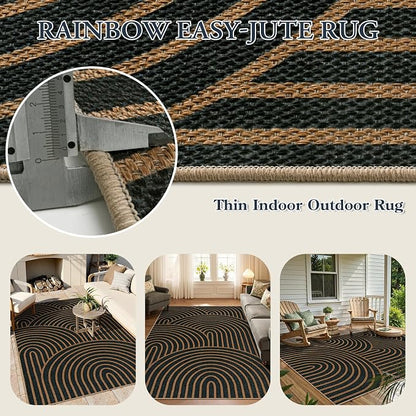 Lahome Modern Rainbow Easy Jute Carpet, Washable 5x7 Area Rugs - Image 5