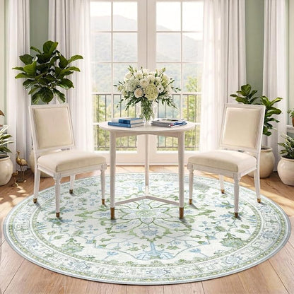 RELEANY Washable Area Rug, Round 5ft, Water Repellent, Pet Friendly, Vintage - Image 3