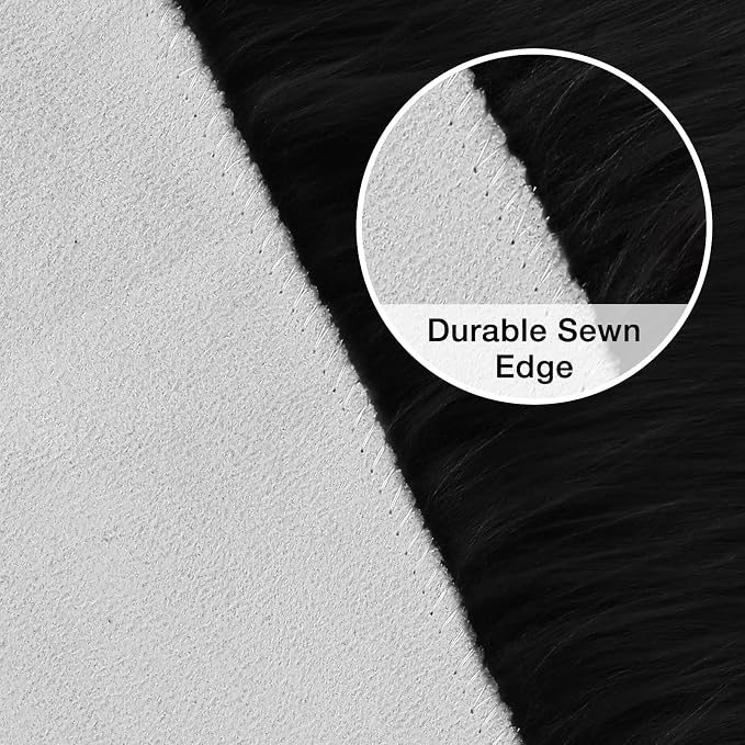 duduta Black Faux Fur Rug 2x3 ft, Small Fluffy Bedside Rug Seat Covers | Shag - Image 4