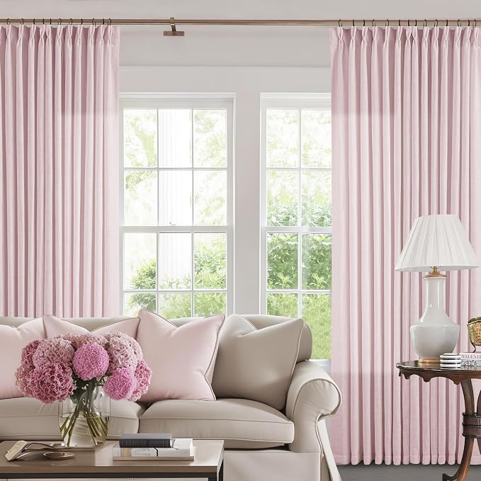 80 Inch Light Pink Pinch Pleated Semi Sheer Curtains 40x80 2 Panels Set | - Image 8