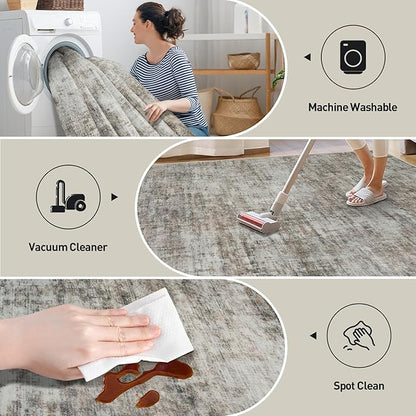 6x9 Area Rugs for Living Room: Washable Abstract Brown Black Badroom Carpet | - Image 4
