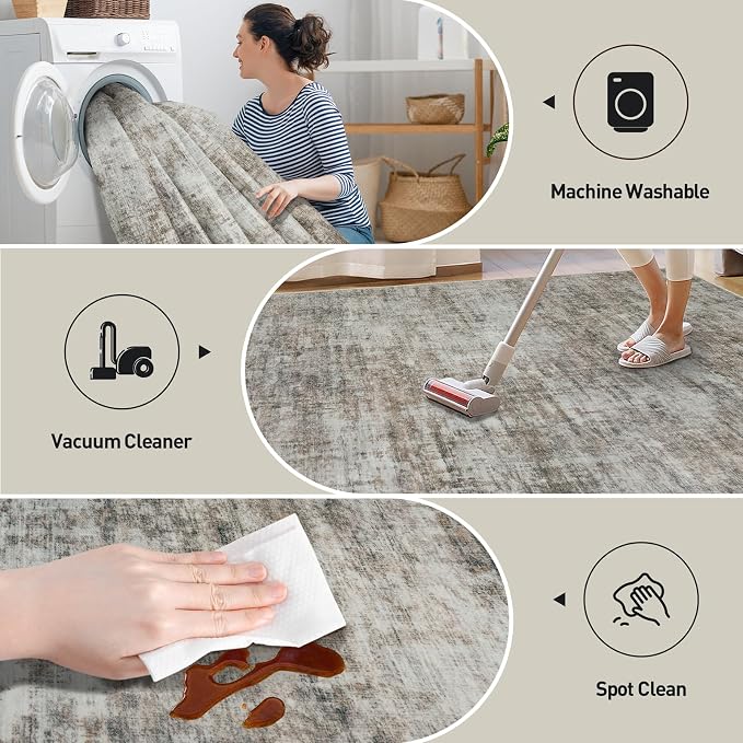 4x6 Area Rugs for Living Room: Washable Abstract Brown Black Badroom Carpet | - Image 3