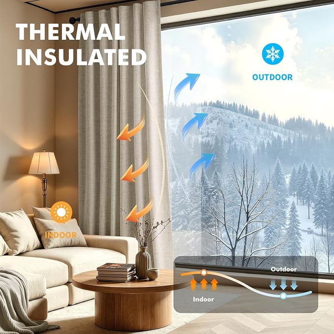 MIULEE 100% Blackout Linen Curtains 42 x 84 Inch Cobblestone 2 Panels | Thermal - Image 4