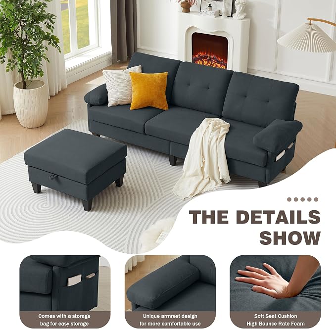 84" Convertible Sectional Sofa, Deep 3-Seater L Shaped Sectional Couch - Image 4