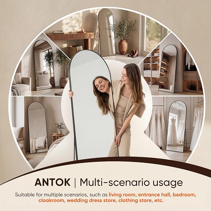 Antok 71" x28” Arched Full Length Floor Mirror, Free Standing/Wall Mount/Leaning - Image 8