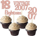 Gyufise 24Pcs 18th Birthday Cupcake Toppers Glitter Eighteen Vintage 2007 Hello 18 Years Birthday Cupcake Picks Adultish 18 Cake Decoration for Happy 18th Birthday Anniversary Party Supplies Rose Gold