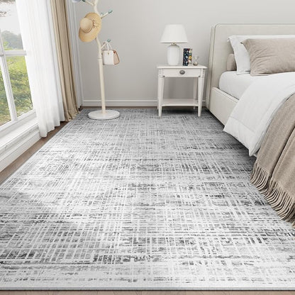 6x9 Washable Area Rug for Living Room Bedroom: Non-Slip Modern White Gray | - Image 9