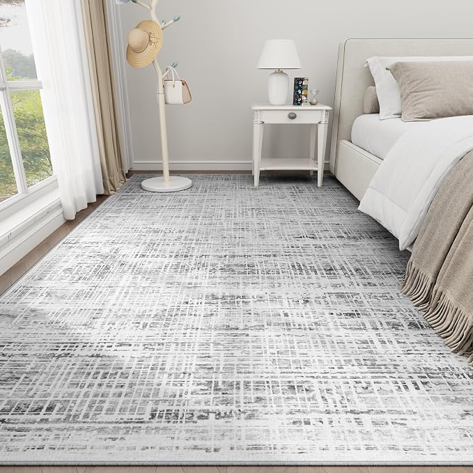 8x10 Washable Area Rug for Living Room Bedroom: Non-Slip Modern White Gray | - Image 9