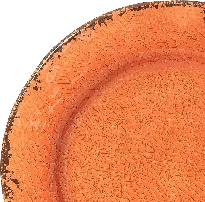 LEHAHA Melamine Salad/Dessert Plates, Crackled Design Plates Set of 6, 9 inch Small Dinner Plates, Modern Rustic Kitchen Serving Dishes for Party, Picnic and Camping Use, Orange