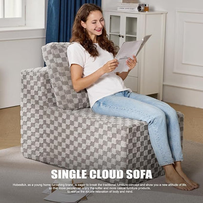 Single Sofa 1 Seat Couch with Deep Seat Memory Foam Cloud Chair with Pillows - Image 3