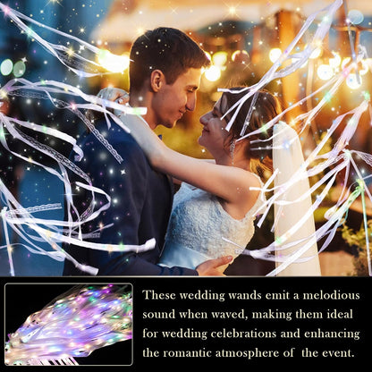 58 Pieces Light up Wedding Wands with Ribbons & Bells –LED Silk Wedd Fairy Wands Streamers with Warm White & Colorful Lights for Wedding Send Off Ideas, Parties, and Celebrations
