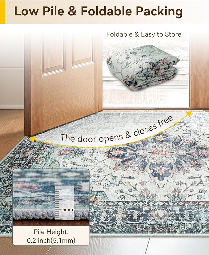 RELEANY Washable Area Rug, Small 2'x3', Teal Green/White/Navy | Non-Slip - Image 7