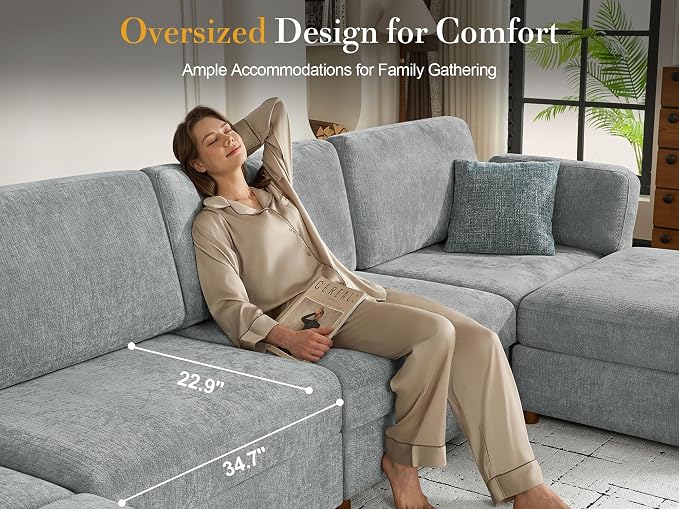 115'' Oversized Modular Sectional Sofa, Solid Wood Frame Sofa, Removable - Image 6