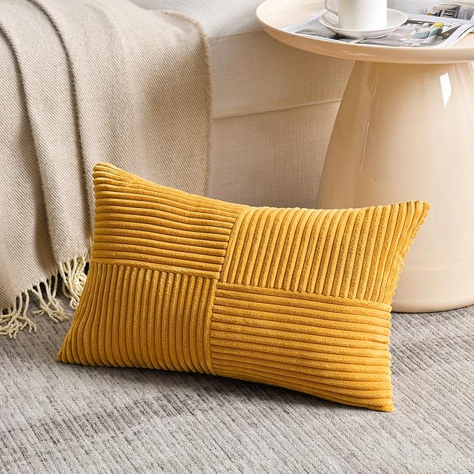 Fancy Homi 2 Packs Gold Yellow Lumbar Decorative Throw Pillow Covers 12x24 Inch - Image 2