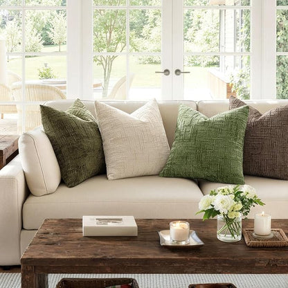 MIULEE Chenille Textured Throw Pillow Covers Olive Green 20x20 Set of 2 | - Image 5