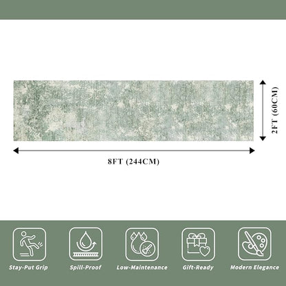2x8 Washable Hallway Runner Rug – Non-Slip Modern Abstract Neutral Low-Pile - Image 2