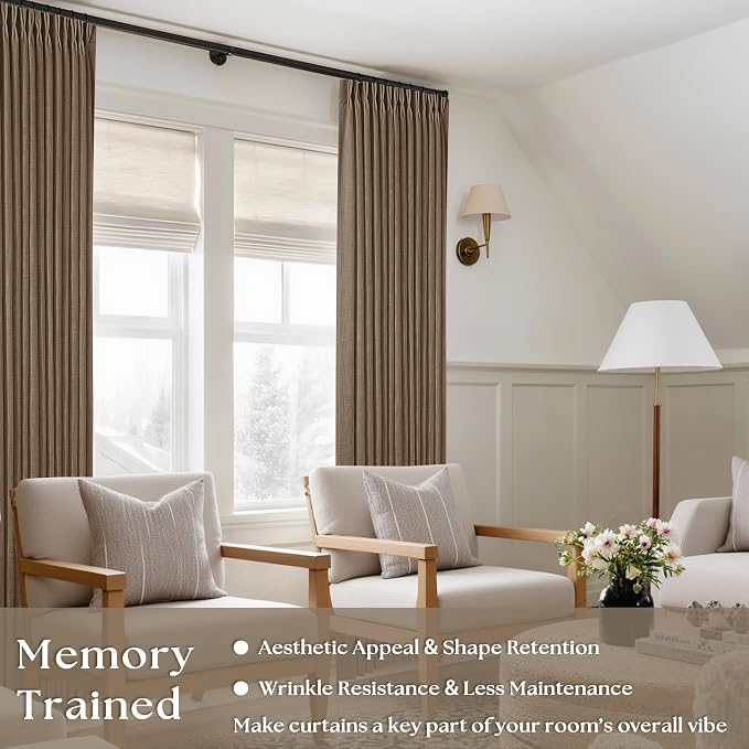 Dutch Cocoa Pinch Pleated 90 Inch Light Filtering Linen Curtains | Semi Sheer - Image 2