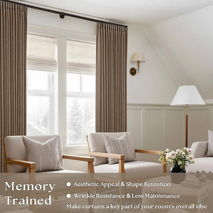 98 Inch Pinch Pleat Flax Linen Semi Sheer Dutch Cocoa Curtains 2 Panels | Light - Image 6