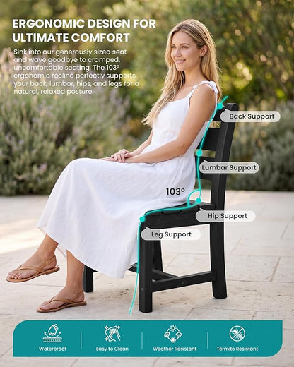 SERWALL HDPE Dining Set for 6: 1 Umbrella Hole Table, 4 Armless + 2 Armchairs. - Image 2