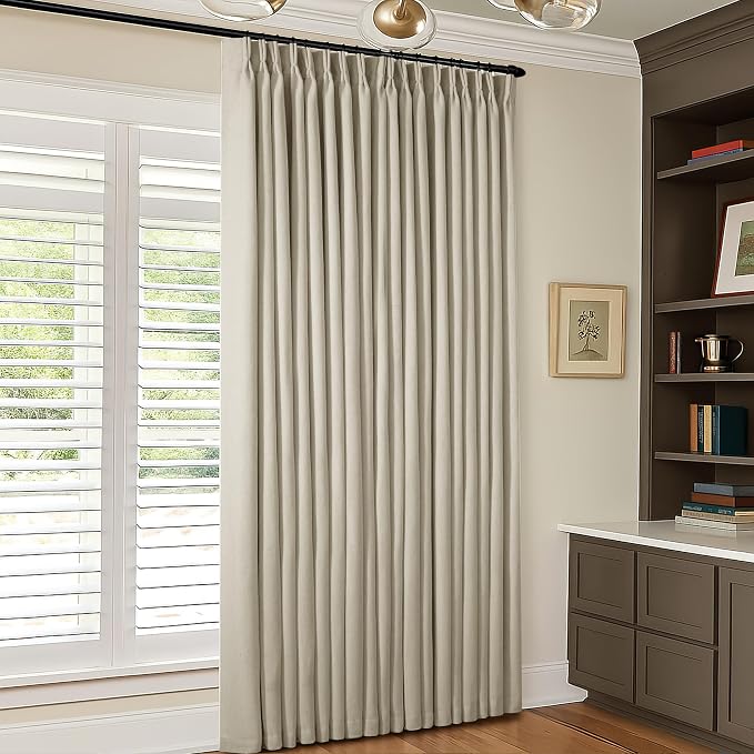 Burlywood Birch Pleated Blackout Linen 108 Inch Long Curtains 60 Inch Wide | by Twodrapes