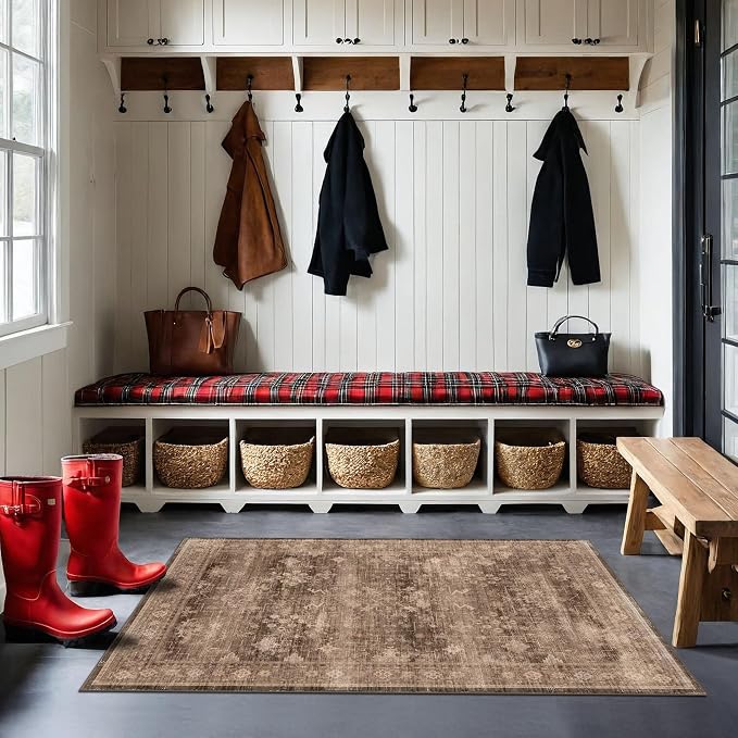 Brown Boho Washable Entry Rug, 3x4 Rugs - Image 3
