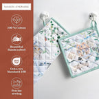 Maison d' Hermine 100% Cotton Oven Mitt & Pot Holder Set (7.5"x13" & 8"x8") Heat Resistant BBQ Cooking Gloves with Loop, Baking, Grilling, Kitchen, Handling Hot Pans (Snowy World)