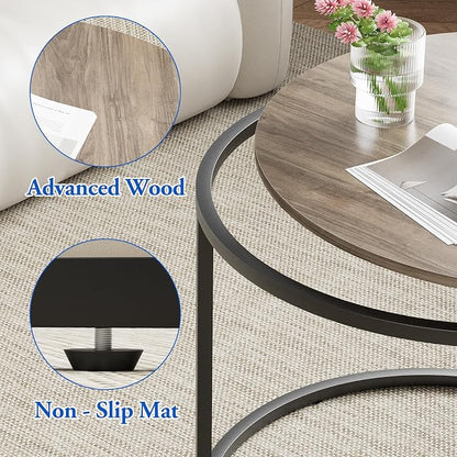 aboxoo Coffee Table Nesting Side Round Table Set of 2 End Table - Image 8