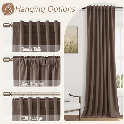 Mocha Mousse 100% Blackout Linen Curtains 90 Inch Length 2 Panels Set - Image 6