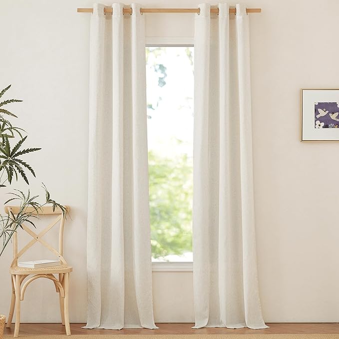 NICETOWN Linen Curtains for Windows 90 inch Long, Grommet Semi Sheer Vertical by NICETOWN