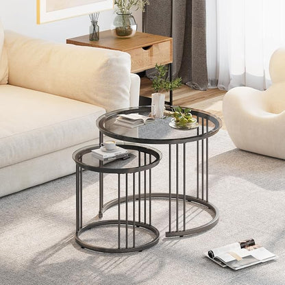 Garden 4 you Nesting Coffee Table, 23.6" Round Coffee Table Set of 2, Glass - Image 3