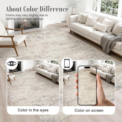 Round Area Rug Living Room: 5 ft Modern Washable Indoor Carpet | - Image 3