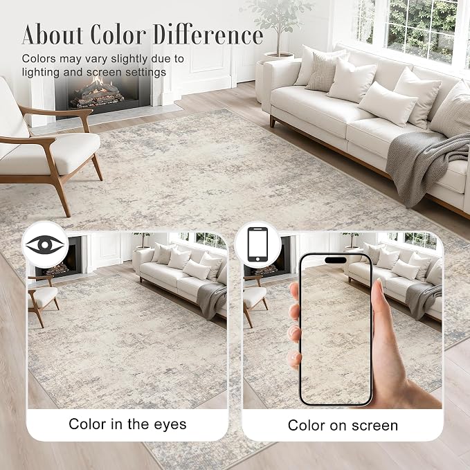 Round Area Rug Living Room: 6 ft Modern Washable Indoor Carpet | - Image 3