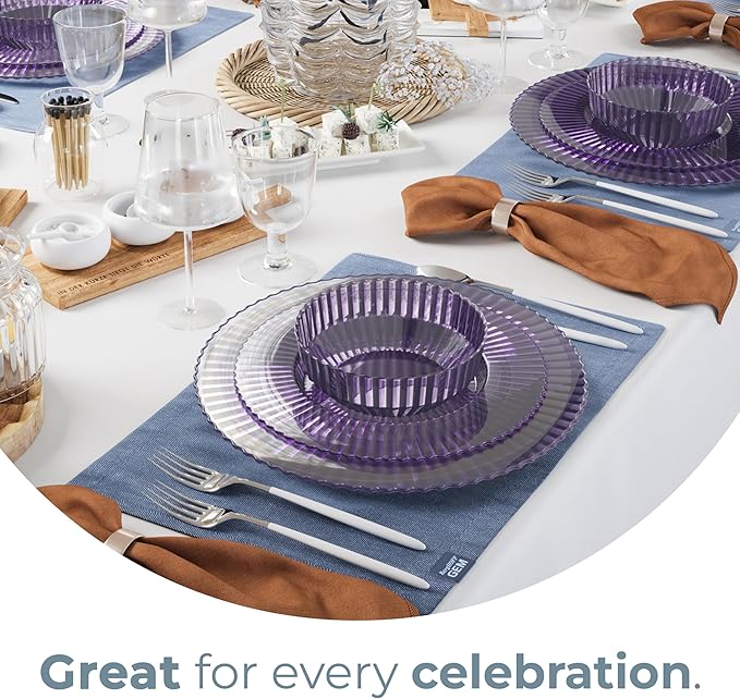 Exquisite 80 Piece Plastic Disposable Plates Set For 40 Guests I 20 X 9 Inch & 40 X 11 Inch Disposable Plastic Plates | Color: Purple | Great for Weddings Parties And Formal Occasions