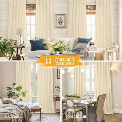 Semi Sheer Beige Linen Curtains 63 Inch Length - Image 6