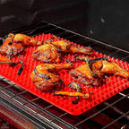 Silicone Baking Mat - 16x11.5" Non Stick Silicone Cooking Mat Fat Filtering Red Pyramid Design, for Roasting, BBQ & Pastry Making - Oven and Microwave Bacon Cooker Food Grade, Flexible & Easy-to-Clean